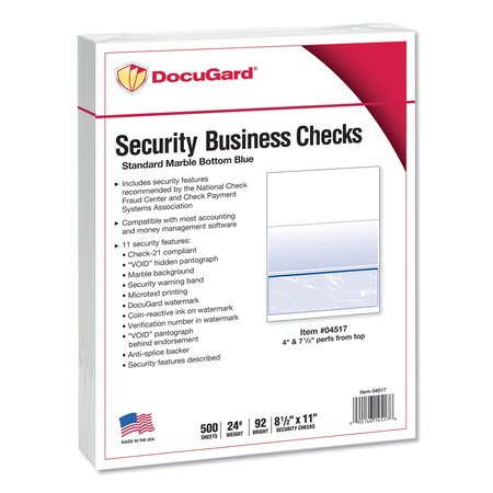 DOCUGARD Security Paper Check, 24 lb., Blue, PK500 04517